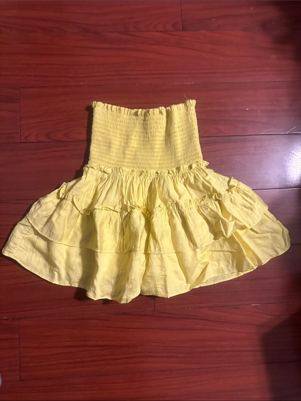 Joy Joy Womens Yellow Tiered Ruffle Mini Skirt
